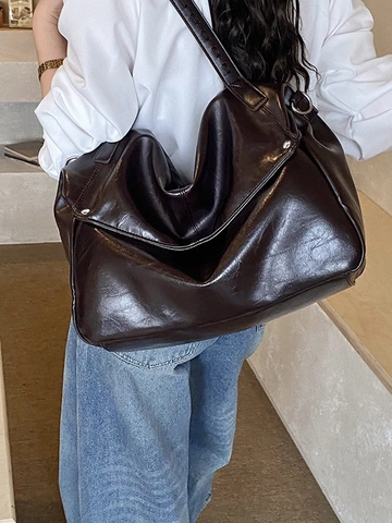 Sac Cabas de Grande Capacité en Cuir PU pour Femmes Sac à Épaule Commuter à la Mode Sac à Main Brillant en Cuir Souple Femme