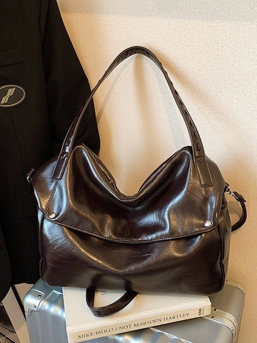 Sac Cabas de Grande Capacité en Cuir PU pour Femmes Sac à Épaule Commuter à la Mode Sac à Main Brillant en Cuir Souple Femme