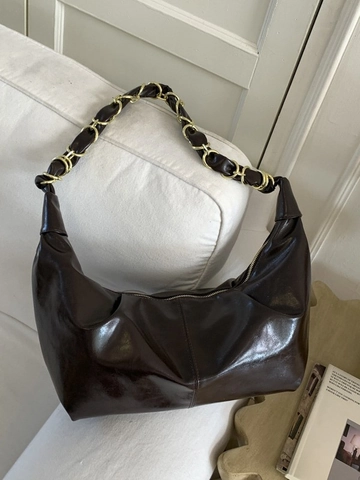 Fashion Glossy PU Leather Hobo Bag For Women Large Capacity Pleated Shoulder Bag With Chain Strap Minimalist Dumpling Bag