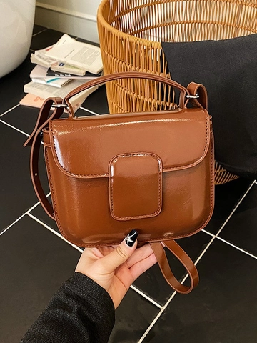 Luxus Glänzende PU-Leder Umhängetasche Für Damen Retro Quadratische Handtasche Mit Griff Schultertasche Minimalistische Mode