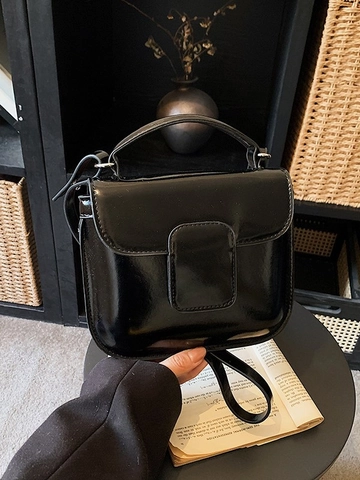 Luxus Glänzende PU-Leder Umhängetasche Für Damen Retro Quadratische Handtasche Mit Griff Schultertasche Minimalistische Mode
