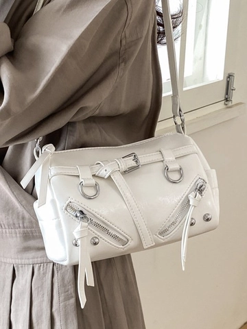 Borsa a Tracolla in Pelle PU Biker Retro per Donna Rivetti Cerniera Borsa a Tracolla Grande Capacità Tote Stile Y2K Punk