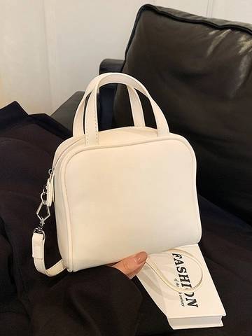 Korean Style Women PU Leather Small Square Box Bag Vintage Crossbody Shoulder Bag With Top Handle And Detachable Strap Daily Fashion Satchel
