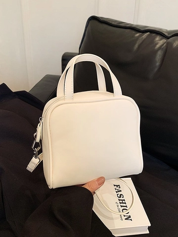 Korean Style Women PU Leather Small Square Box Bag Vintage Crossbody Shoulder Bag With Top Handle And Detachable Strap Daily Fashion Satchel