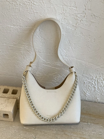 Borsa Sottobraccio in Pelle PU con Motivo Litchi Donna Minimalista a Forma di Luna Borsa a Tracolla con Catena per Pendolarismo
