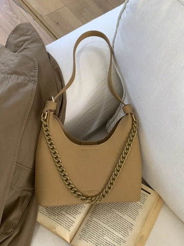 Borsa Sottobraccio in Pelle PU con Motivo Litchi Donna Minimalista a Forma di Luna Borsa a Tracolla con Catena per Pendolarismo