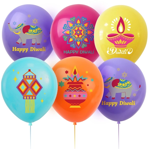 Diwali Theme Party Latex Balloons Happy Diwali Round Printed Elephant Mandala Pattern Mixed Colors Festival Decor