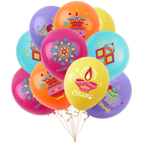 Diwali Theme Party Latex Balloons Happy Diwali Round Printed Elephant Mandala Pattern Mixed Colors Festival Decor