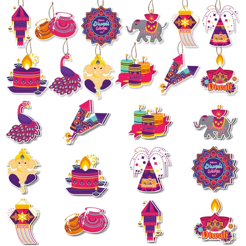 Diwali Festival Hängedekoration Set Papier Elefant Pfau Ganesha Öllampe Mandala Indische Party Ornament Haus Wanddekor