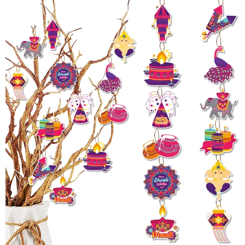 Diwali Festival Hängedekoration Set Papier Elefant Pfau Ganesha Öllampe Mandala Indische Party Ornament Haus Wanddekor