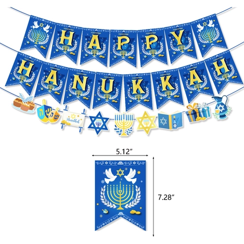 Hanukkah Party Decoration Happy Hanukkah Banner Blue Yellow White Latex Balloons Menorah Dreidel Star Of David Festive Garland