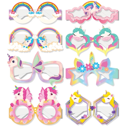 Einhorn Regenbogen Party Papierbrille Cartoon Geburtstag Foto Requisiten Für Kinder Macaron Farben Dekoration
