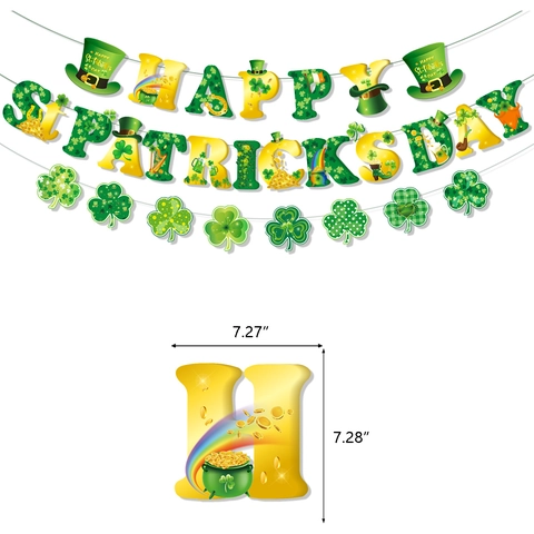 St. Patrick's Day Party Decorations Set Coated Paper Shamrock Banner Hanging Swirls Clover Garland Leprechaun Rainbow Decor