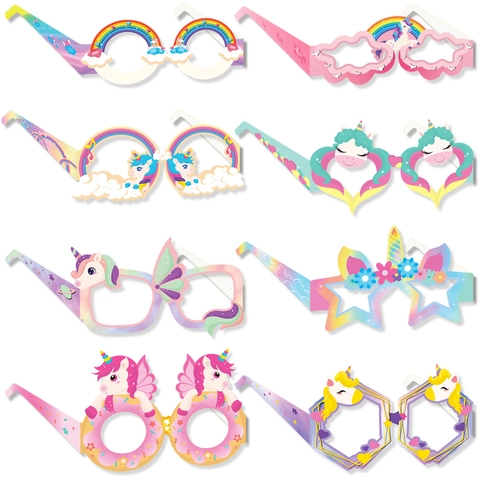 Einhorn Regenbogen Party Papierbrille Cartoon Geburtstag Foto Requisiten Für Kinder Macaron Farben Dekoration