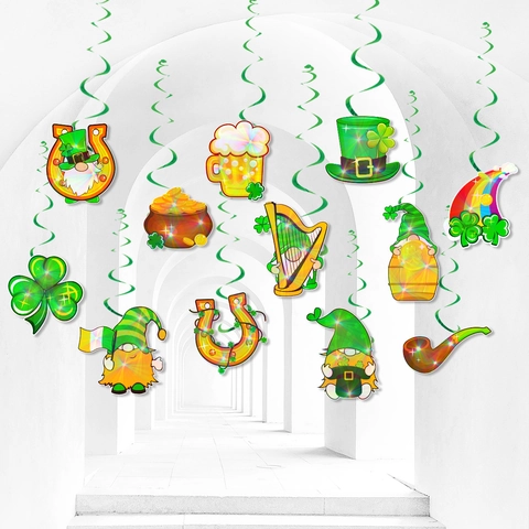 Decorazioni a Spirale Pendenti per San Patrizio in Carta Cartone Trifoglio Leprechaun Arcobaleno per Festa Irlandese