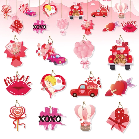 Etichette Appese Romantiche di San Valentino Cuore Cupido Camion Rosso Carta Patinata Ornamenti per Decorazione Casa Festa