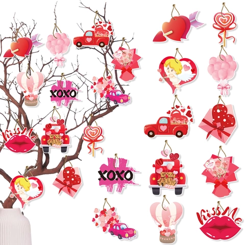 Etichette Appese Romantiche di San Valentino Cuore Cupido Camion Rosso Carta Patinata Ornamenti per Decorazione Casa Festa
