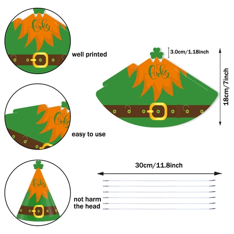 St. Patrick's Day Party Hat Eyewear Set Irish Celebration Paper Cone Hats Green Clover Mustache Photo Booth Props Decorative Accessories