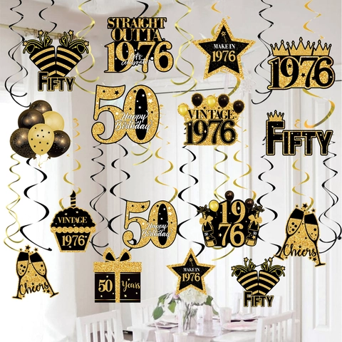 Decorazioni a Spirale da Appendere Vintage Oro Nero per Festa di 30 40 50 Compleanno Kit Ornamenti da Soffitto Glitter per Uomo Donna