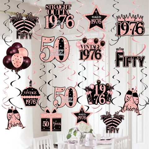 Decorazioni Sospese a Spirale per Festa di Compleanno Oro Rosa Vintage 1976 Decorazioni per Soffitto per Uomo Donna