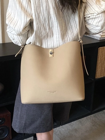 Vintage PU Leder Eimertasche Mit Großer Kapazität Für Damen Retro Litchi Muster Shopper Schultertasche Pendeln Handtasche