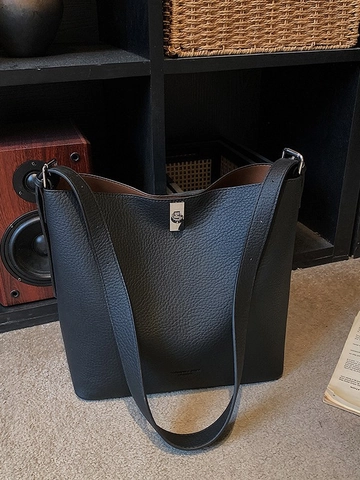 Vintage PU Leder Eimertasche Mit Großer Kapazität Für Damen Retro Litchi Muster Shopper Schultertasche Pendeln Handtasche