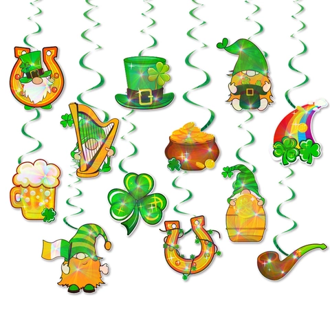 Decorazioni per Feste di San Patrizio Banner con Trifoglio Portafortuna Gnomo Verde Riccioli Appesi per Casa Ufficio Celebrazione Evento