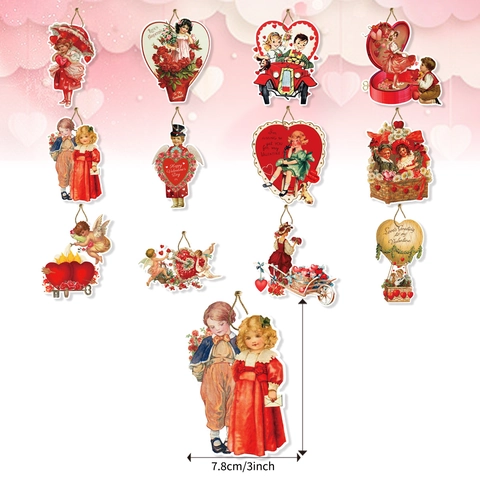 Decorazioni Appese Vintage San Valentino Ornamenti Carta Modelli Romantici Cupido Cuore Cartellini Appesi per Festa Matrimonio