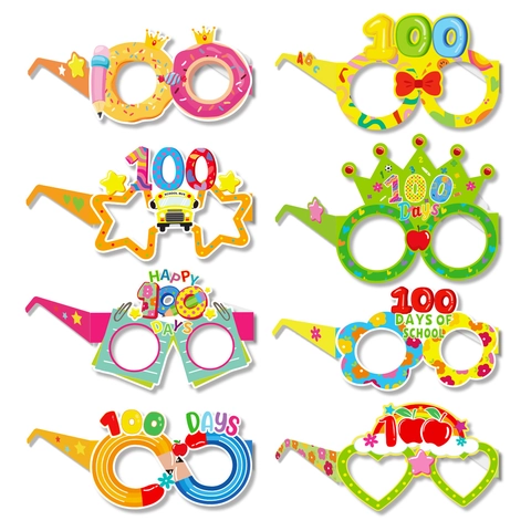 8 Pezzi Occhiali da Festa in Carta 100 Giorni di Scuola Accessori Foto per Bambini Tema Scolastico per Decorazione Festa