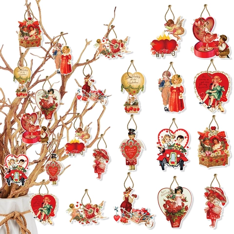 Decorazioni Appese Vintage San Valentino Ornamenti Carta Modelli Romantici Cupido Cuore Cartellini Appesi per Festa Matrimonio