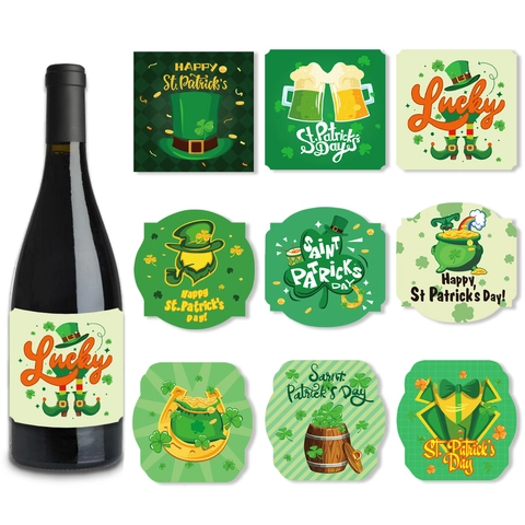 St Patrick Day Διακόσμηση Πάρτι Αυτοκόλλητα για Μπουκάλια Κρασιού Ιρλανδικό Φεστιβάλ Ετικέτες Μπουκαλιών Τριφύλλι Μπύρα Αυτοκόλλητα