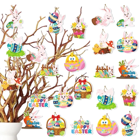 Decorazioni Sospese di Pasqua in Carta Con Motivo di Coniglio Uovo Pulcino Carota Etichette per Festa Casa Decorazione Stagionale Set