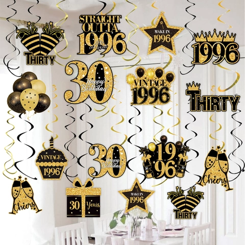 Decorazioni a Spirale Sospese per Festa di Compleanno Vintage Oro Nero per Celebrazione del 30° 40° 50° Anniversario