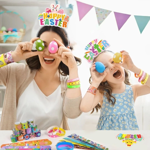 Cerchietti per Festa di Pasqua Orecchie di Coniglio Pulcino Uova Colorate Carta Copricapo Festivo Accessori Foto Bambini