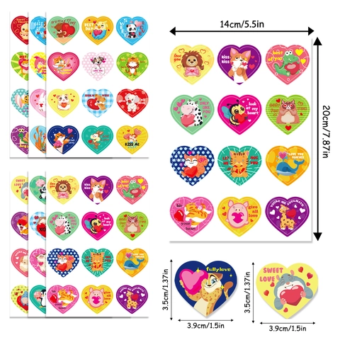 Valentine's Day Heart Animal Stickers For Kids Cartoon Holiday Gift Decoration DIY Craft Stickers Assorted Animal Patterns