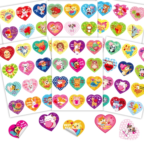 Valentine's Day Heart Animal Stickers For Kids Cartoon Holiday Gift Decoration DIY Craft Stickers Assorted Animal Patterns