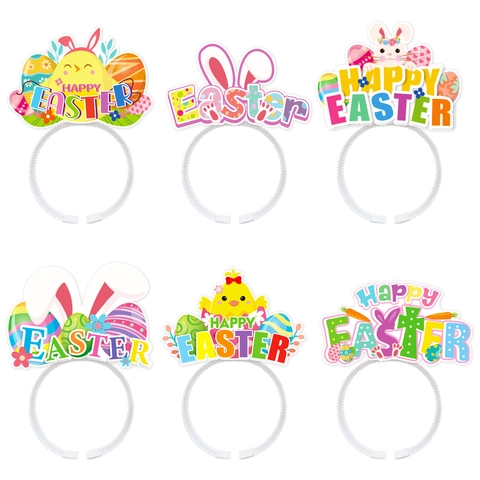Cerchietti per Festa di Pasqua Orecchie di Coniglio Pulcino Uova Colorate Carta Copricapo Festivo Accessori Foto Bambini