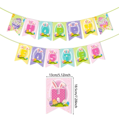 Easter Party Decoration Set Happy Easter Banner Bunny Egg Chick Spiral Ornaments For Festive Celebration Home Decor