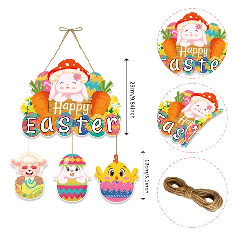 Decoración Colgante de Puerta Happy Easter de Papel Conejo Pollito Huevo Zanahoria Letrero de Bienvenida para Fiesta de Pascua Decoración Pared