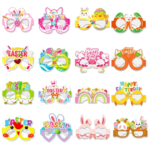 White Cardstock Easter Party Glasses Rabbit Chick Egg Designs Festive Eyewear Photo Booth Props Kids Adults Decorations