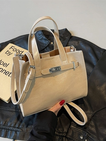 Modische PU-Leder Tragetasche Für Damen Urban Minimalistische Handtasche Mit Metall Drehverschluss Doppelgriffe Abnehmbare Schultertasche