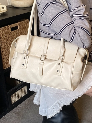Damen Retro PU Leder Große Kapazität Tragetasche Pendler Umhängetasche Mit Nieten Und Schnalle Dekor Für Den Alltag Büro