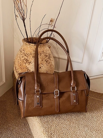 Damen Retro PU Leder Große Kapazität Tragetasche Pendler Umhängetasche Mit Nieten Und Schnalle Dekor Für Den Alltag Büro