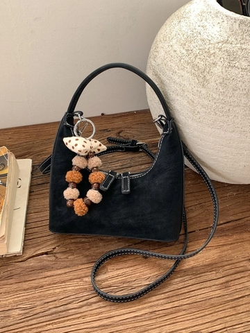 Women PU Leather Hobo Crossbody Bag Retro Crescent Shoulder Bag With Contrast Stitching Minimalist Commute Handbag