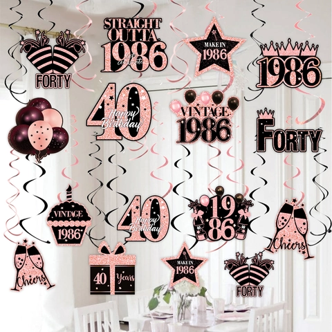 Geburtstagsparty Hängende Wirbel Roségold Schwarz Rosa Spiral Ornamente Jubiläum Thema Dekorationen Für Erwachsene Papier PVC