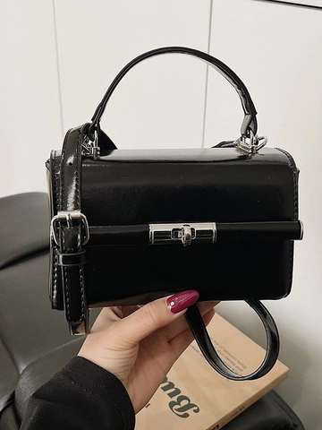 Bolso Bandolera Cuadrado de Cuero PU Urbano Simple para Mujer Puntadas Minimalistas Brillante Bolso de Mano Hombro Diario Oficina