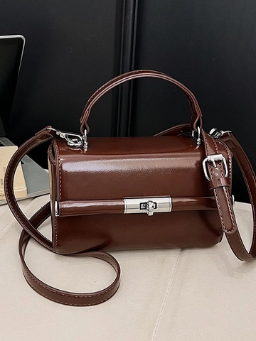 Bolso Bandolera Cuadrado de Cuero PU Urbano Simple para Mujer Puntadas Minimalistas Brillante Bolso de Mano Hombro Diario Oficina