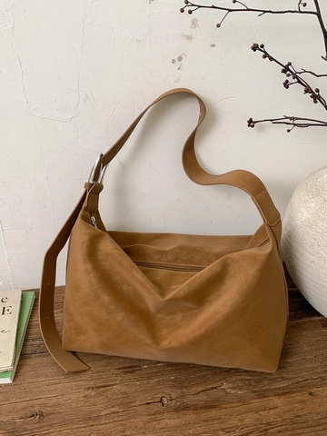 Große Kapazität Damen Hobo Tasche Retro Kunstleder Schultertasche Mit Verstellbarem Gurt Minimalistische Pendeln Unterarmtasche
