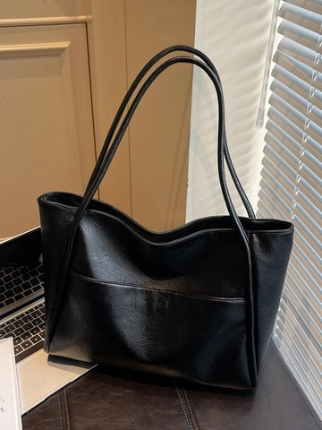 Bolso Tote Vintage de Cuero PU para Mujer Gran Capacidad Estilo Urbano Minimalista Bolso de Hombro Con Bolsillo Frontal para Uso Diario