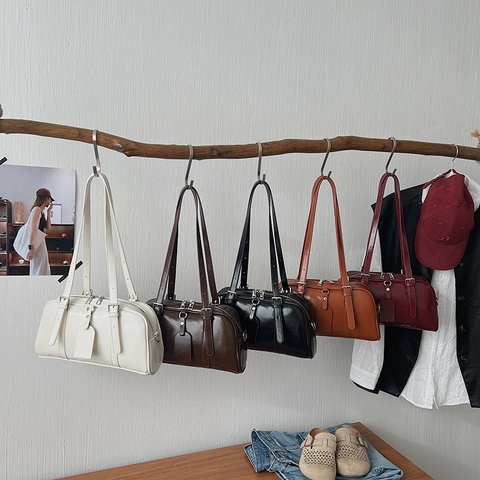 Bolso de Hombro Boston de Cuero PU Vintage para Mujer Gran Capacidad Minimalista Elegante Asa Superior Bolso de Axila Diario